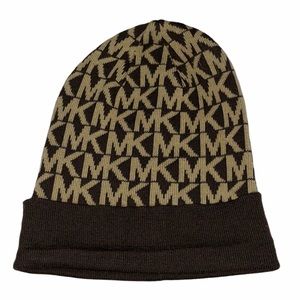 Michael Kors Logo Beanie Hat Brown Gold